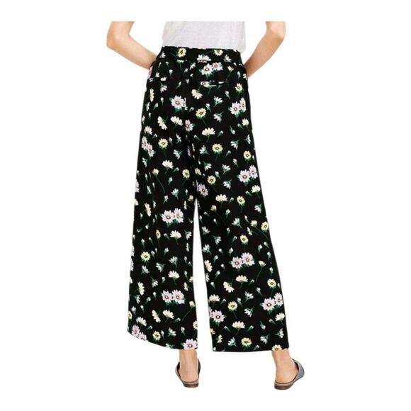 Ann Taylor LOFT Linen Blend Black Floral Wide Leg Crop Pants L Petite  NEW - Picture 6 of 9